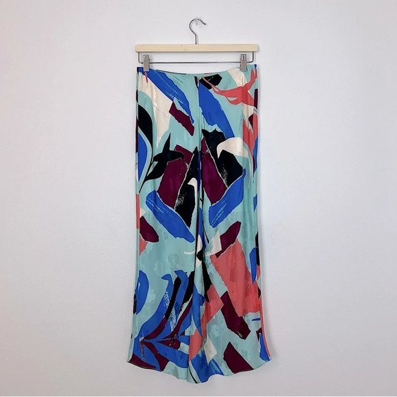 Tanya Taylor Kiarah Abstract Watercolor Silk Satin Midi Skirt 4 Multicolor NWT - Picture 7 of 11